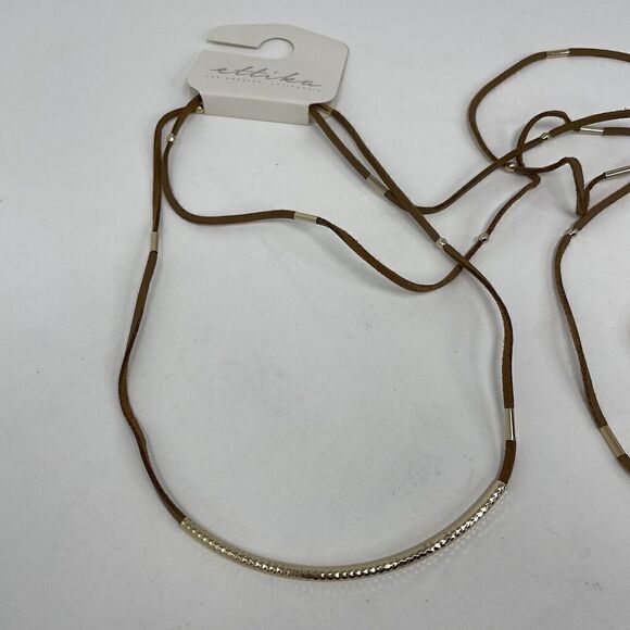 ETTIKA Womens Revolve Brown Leather Wrap Choker NEW Gold Accent Cords Fashion - Picture 3 of 8